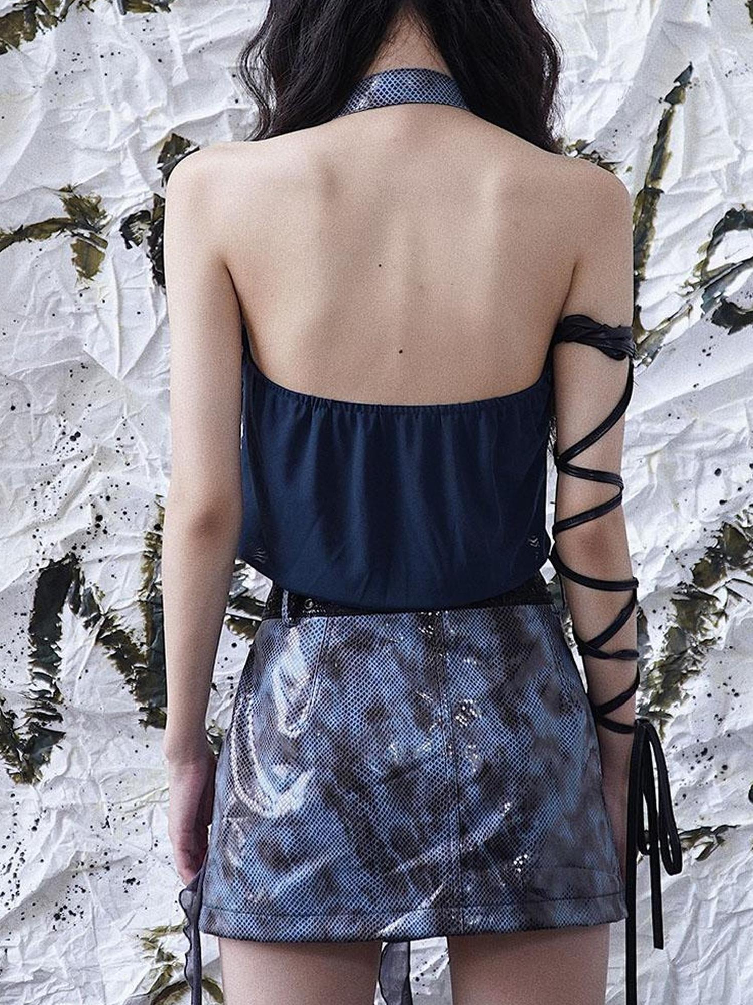 WSW WUSHENWU Dangerously Alluring Backless Halter Top