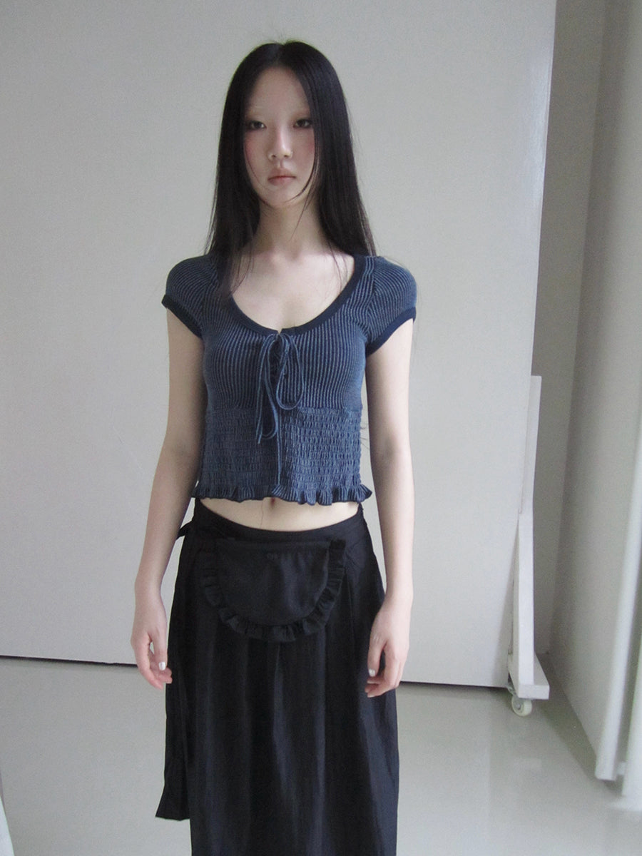 Updateang project U Neck Tie Front Stretch Cotton Slim Fit Cropped Tee