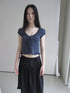Updateang project U Neck Tie Front Stretch Cotton Slim Fit Cropped Tee