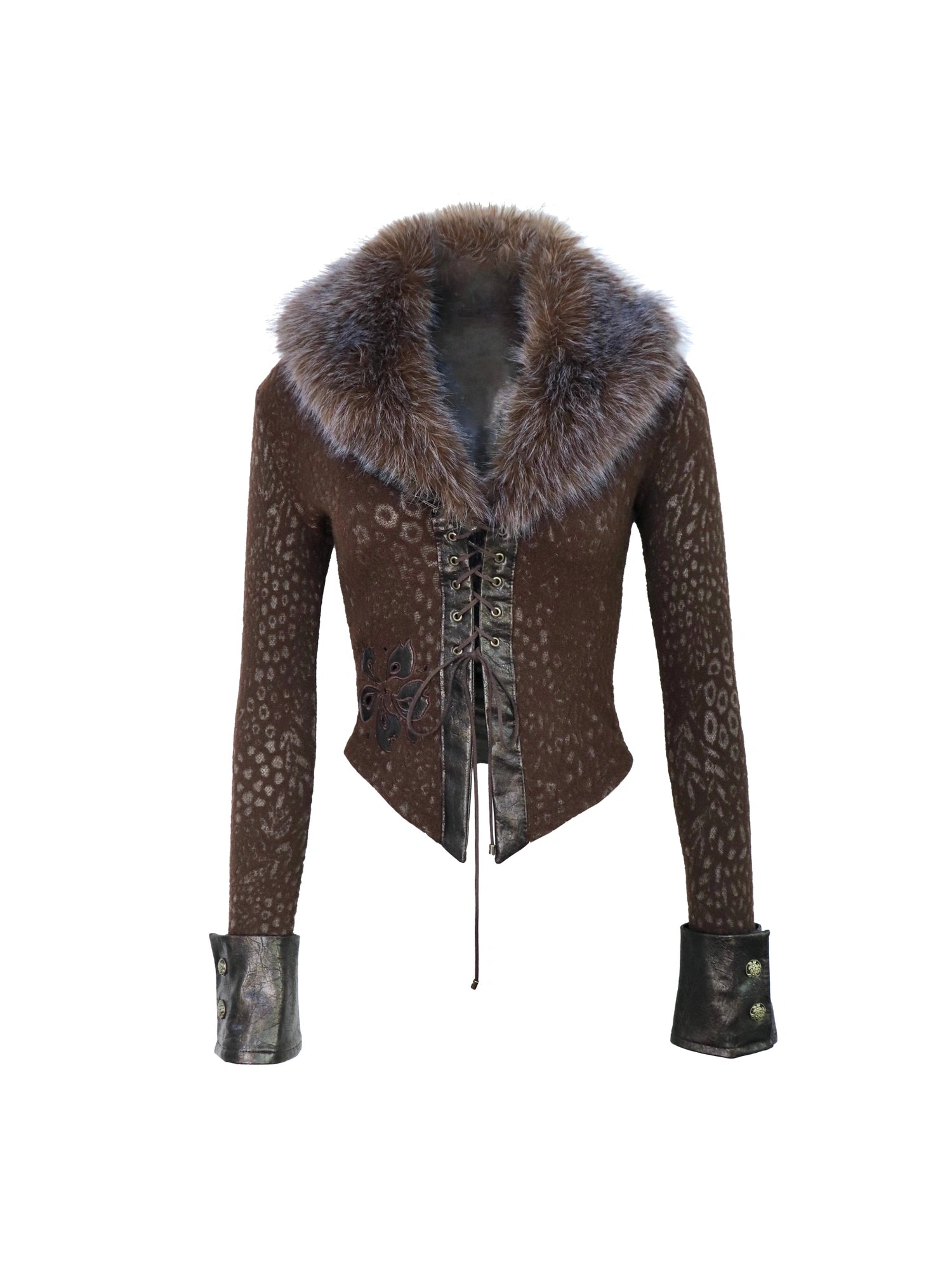 Detachable Faux Fur Collar Embroidered Sweater Shirt