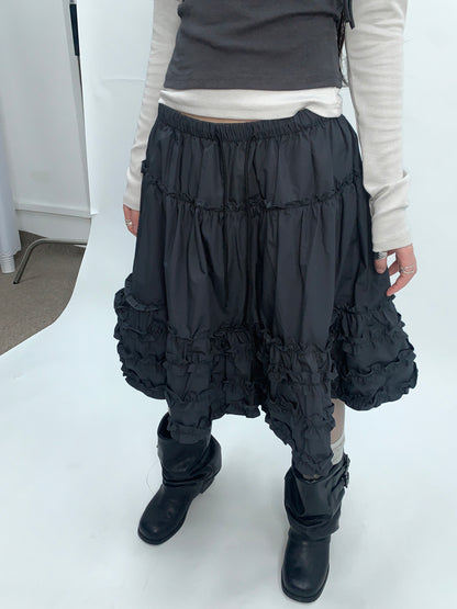 ang project Vintage Lace Trim Tiered Ruffle Skirt With Elastic Waist