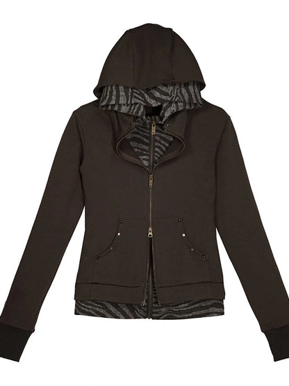 Medieval Studded Zip Up Striped Knit Sweater Jacket