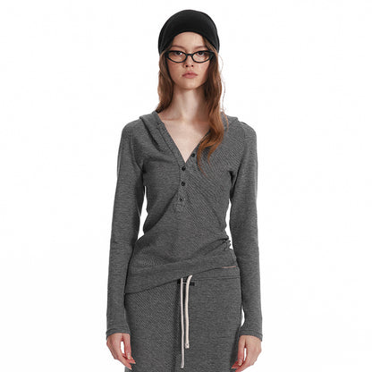 ALINNV STUDIO Wool Crewneck Hoodie Curved Hem Skirt Set