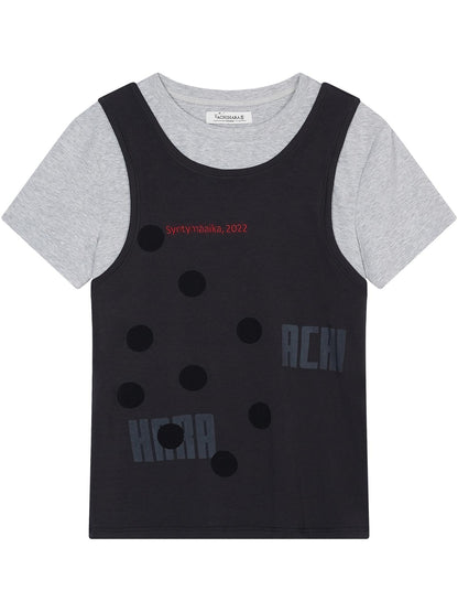 Achihara Tide Dot Mock Layered Knit Tee