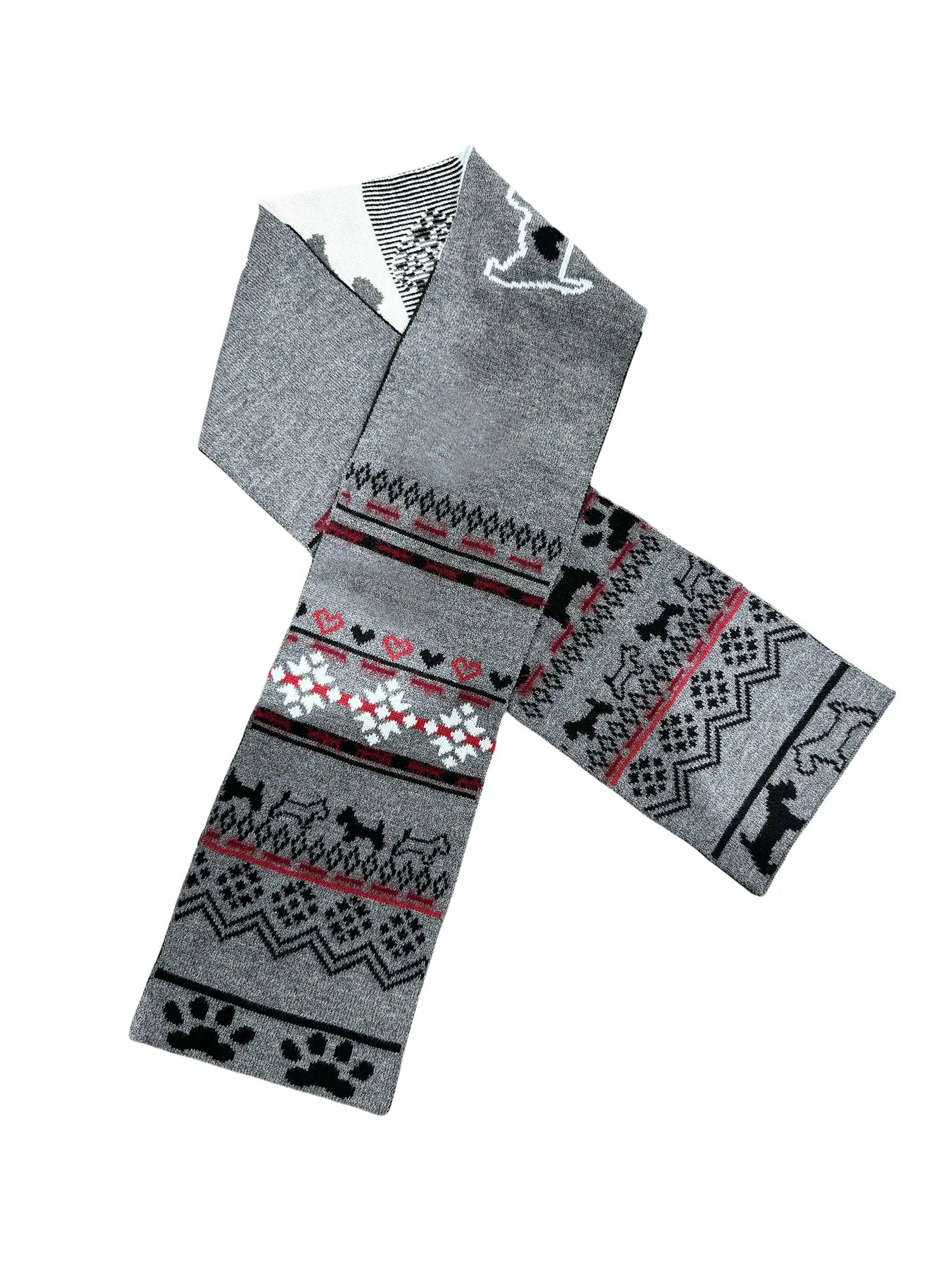 Fair Isle Vintage Heart Knit Scarf Wool Blend Warm Wrap