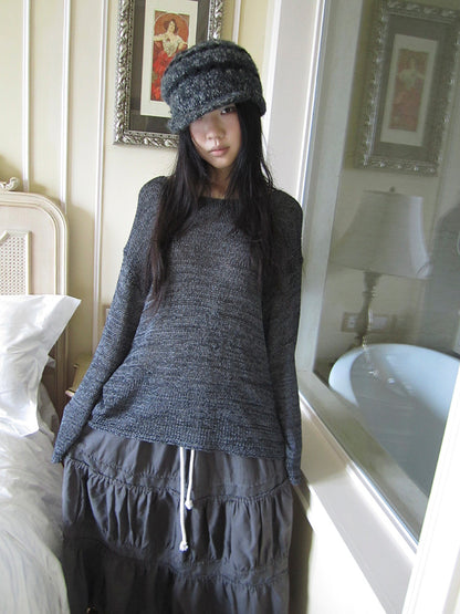 ang project Vintage Relaxed Fit Knit Long Sleeve V Neck T Shirt