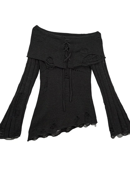 Smoke Rain Resistant Two Tone Distressed Turtleneck Sweater