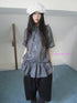 Updateang project New Korean Functional Thin Layer Hem Hip Curtain Short Sleeve T-shirt Two-Piece Set