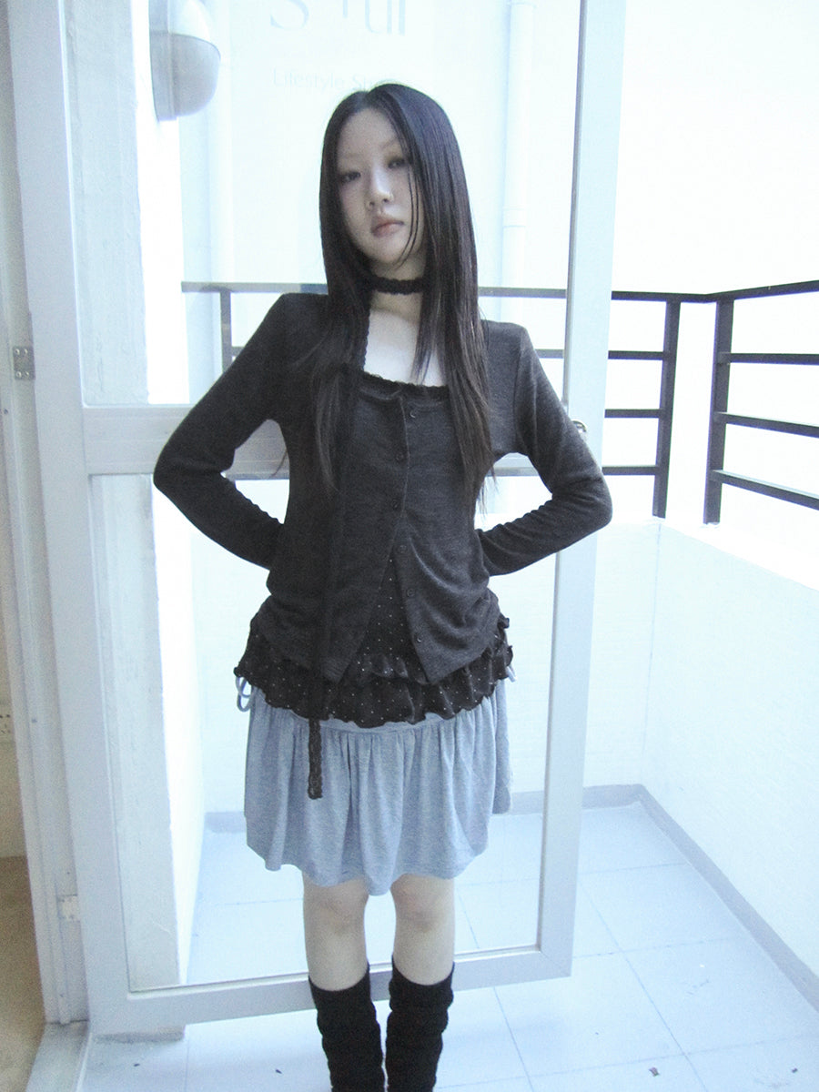 ang project Retro Knit Cardigan Set With Polka Dot Camisole And Scarf