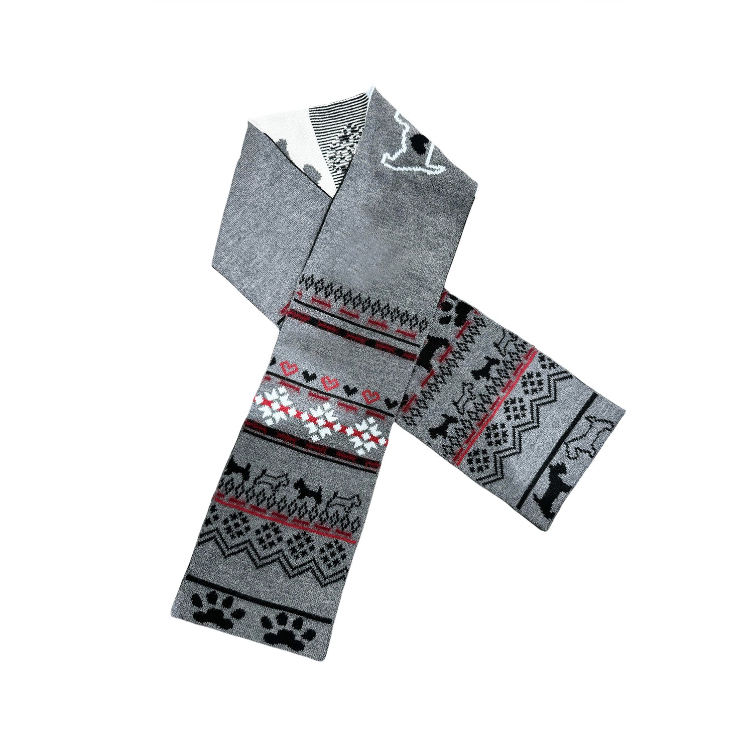 2th Desire Fair Isle Vintage Heart Knit Scarf Wool Blend Warm Wrap