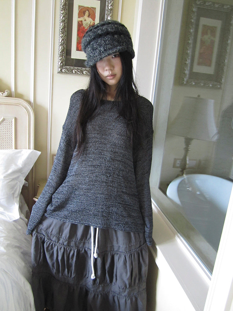 ang project Vintage Relaxed Fit Knit Long Sleeve V Neck T Shirt