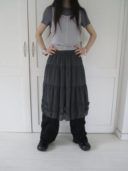 Vintage Lace Trimmed Layered Flared Mini Skirt