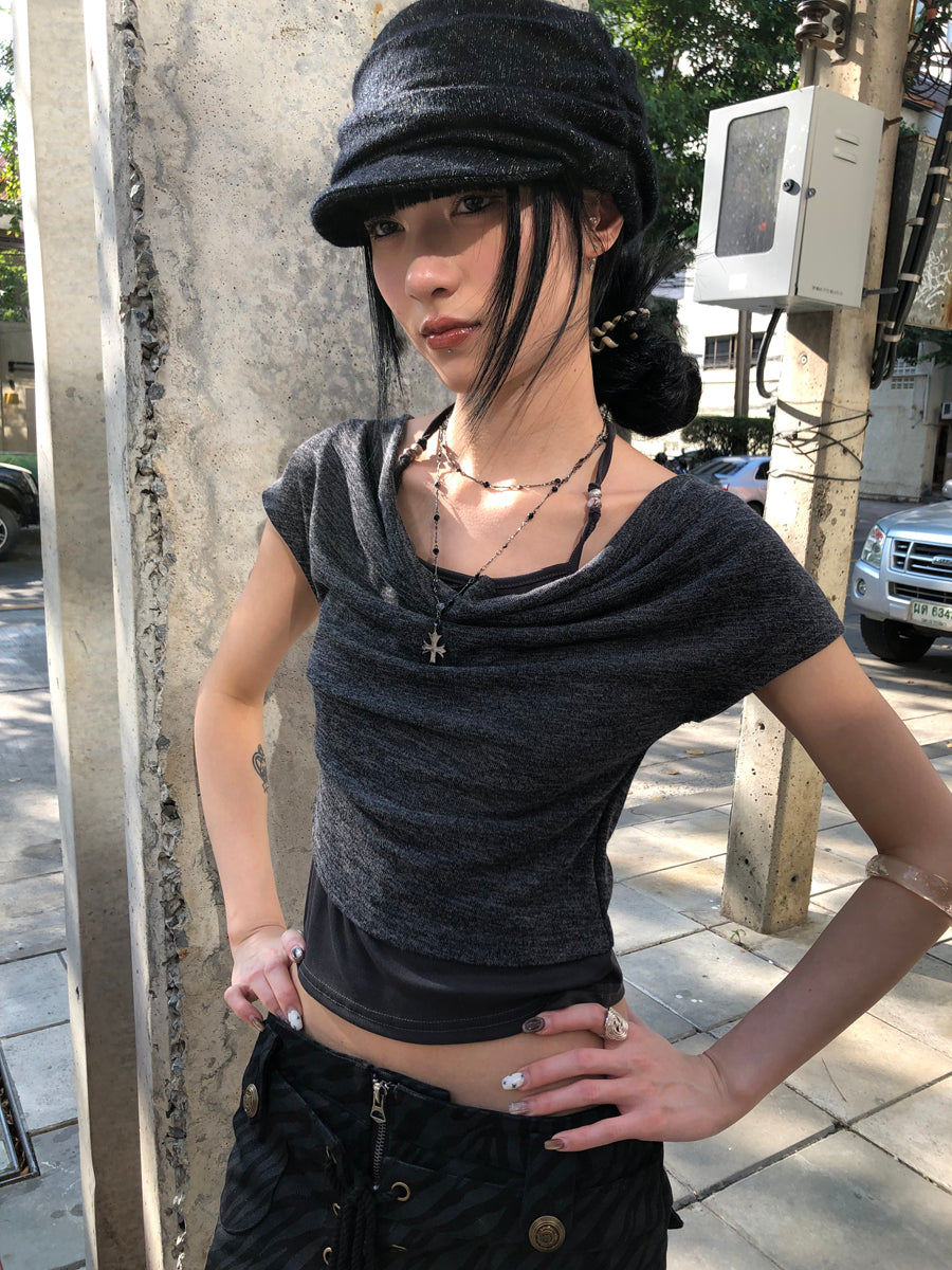 Updateang project Post Apocalyptic Stacked Collar Layered Tie Detail Stretch Slim Tee