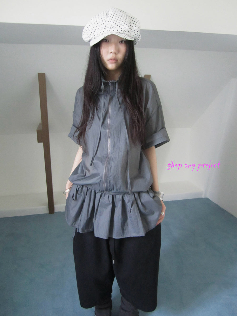 Updateang project New Korean Functional Thin Layer Hem Hip Curtain Short Sleeve T-shirt Two-Piece Set