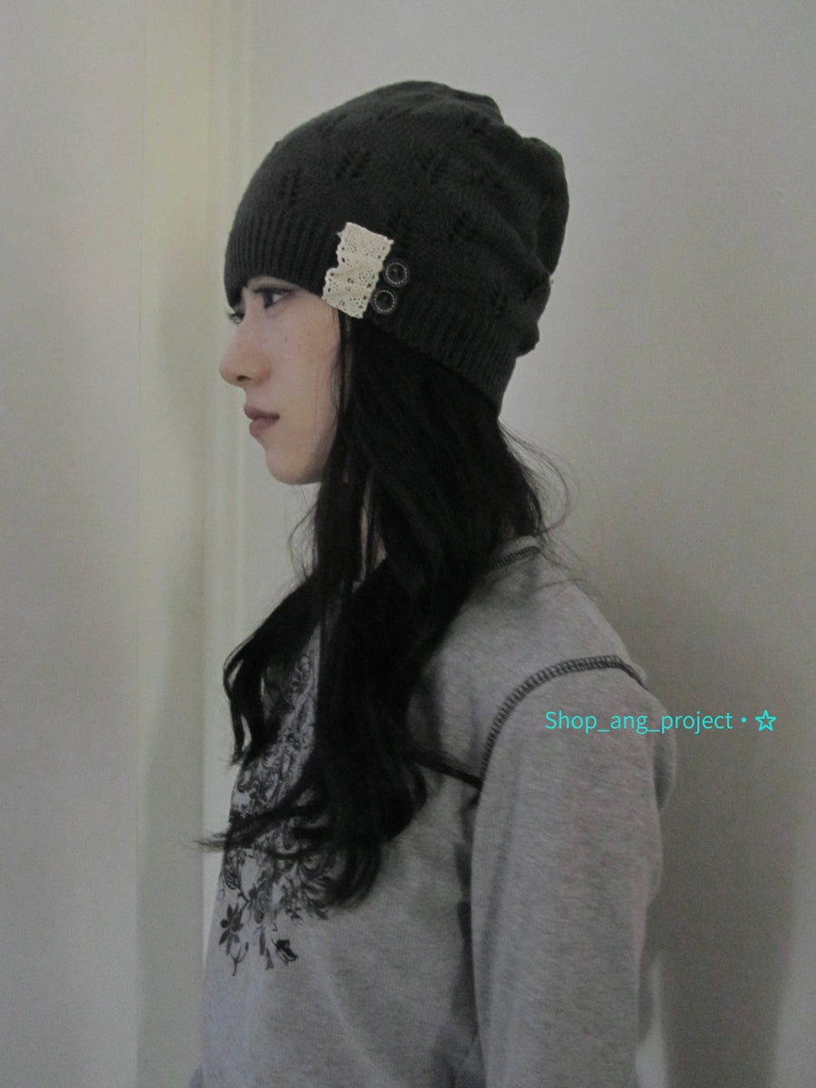 ang project Vintage Textured Knit Beanie Slouchy Ribbed Cap