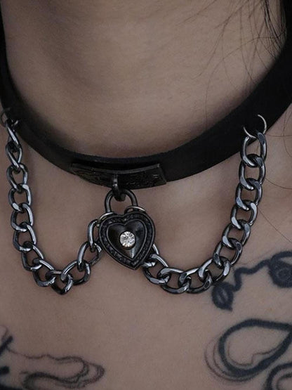 WSW WUSHENWU Dark Heart Punk Leather Choker Yabi Necklace