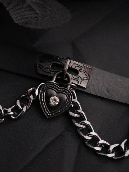 WSW WUSHENWU Dark Heart Punk Leather Choker Yabi Necklace