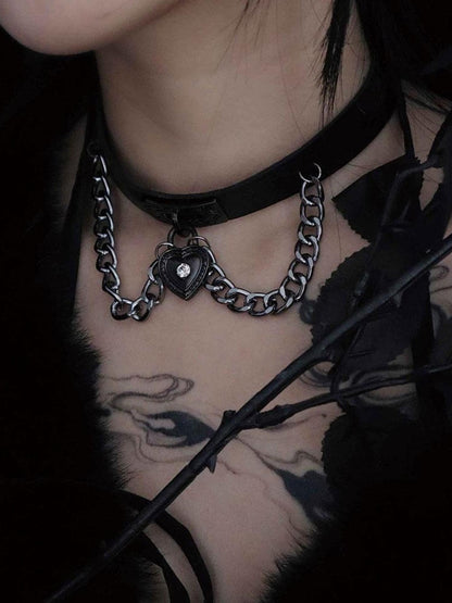WSW WUSHENWU Dark Heart Punk Leather Choker Yabi Necklace