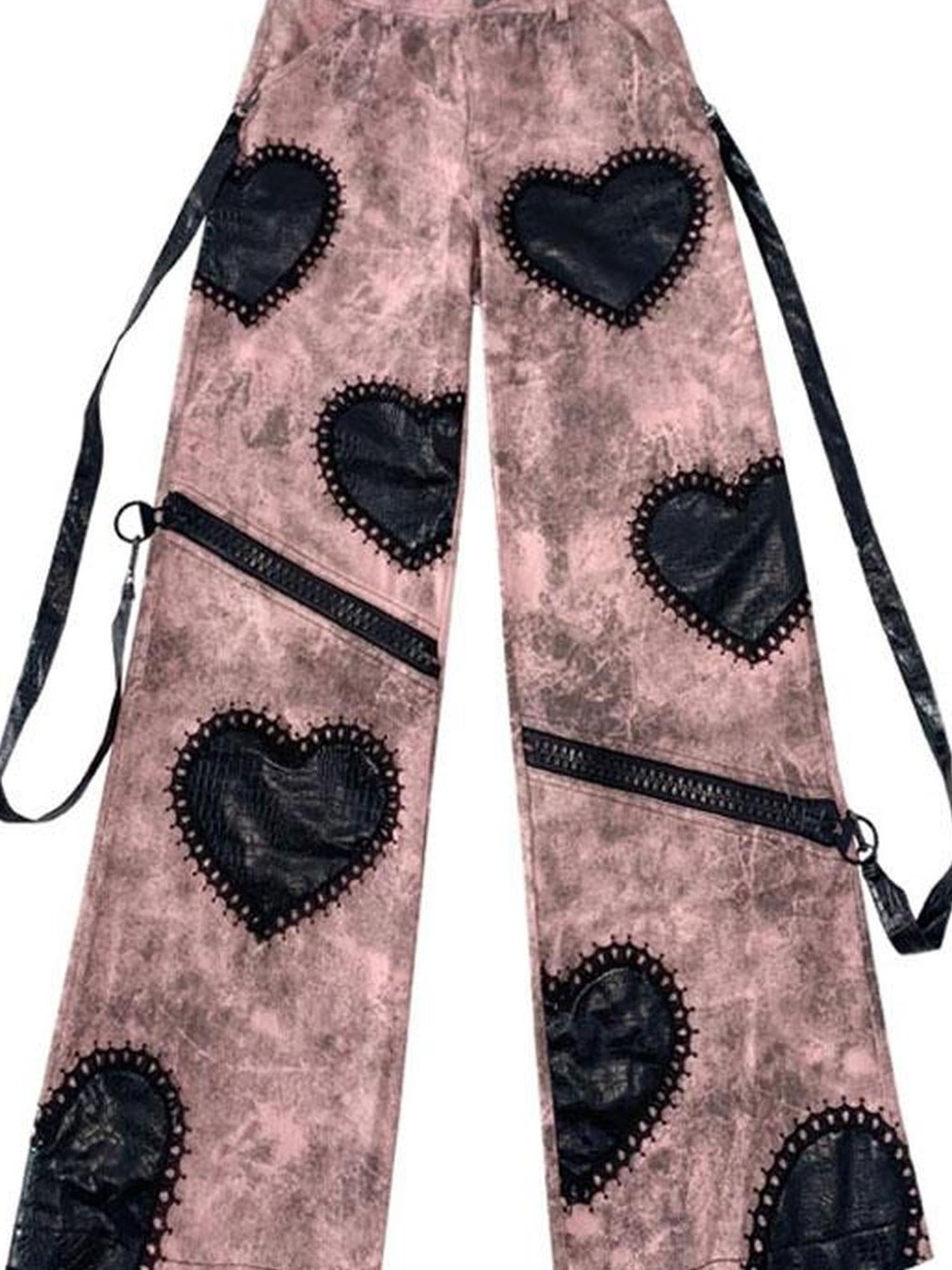 WSW WUSHENWU Dark Humor Punk Black Pink Loose Gothic Denim Pants