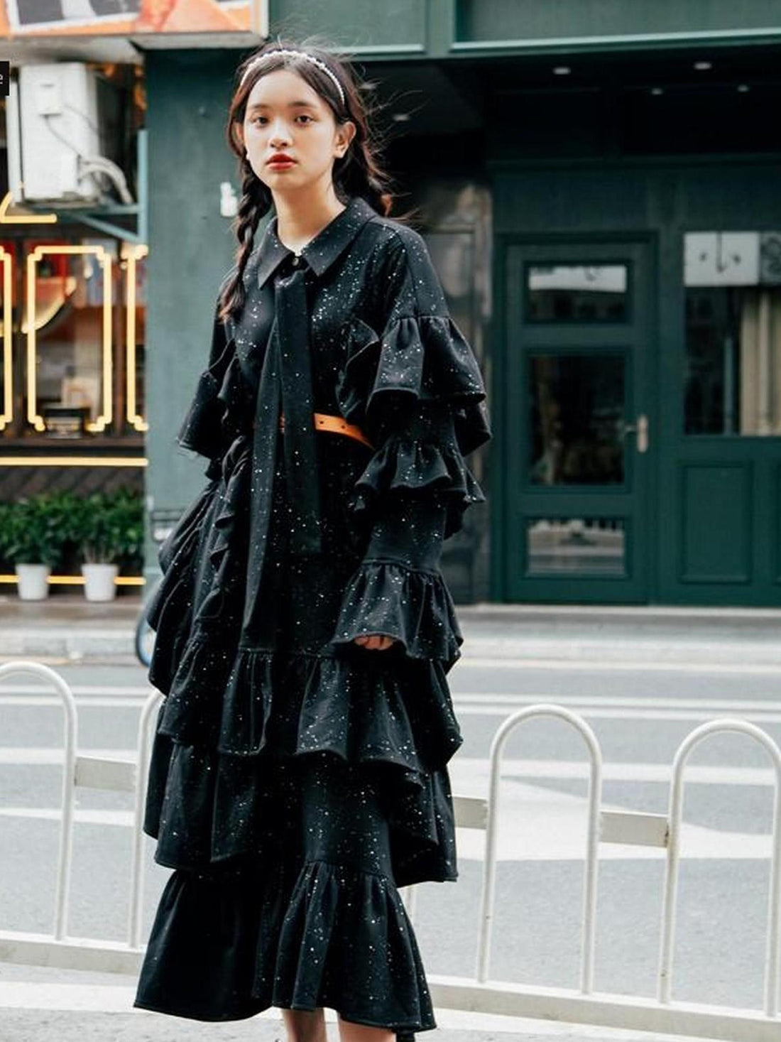 Sweet Mi Dark Lolita Witch Pleated Sequin Gown
