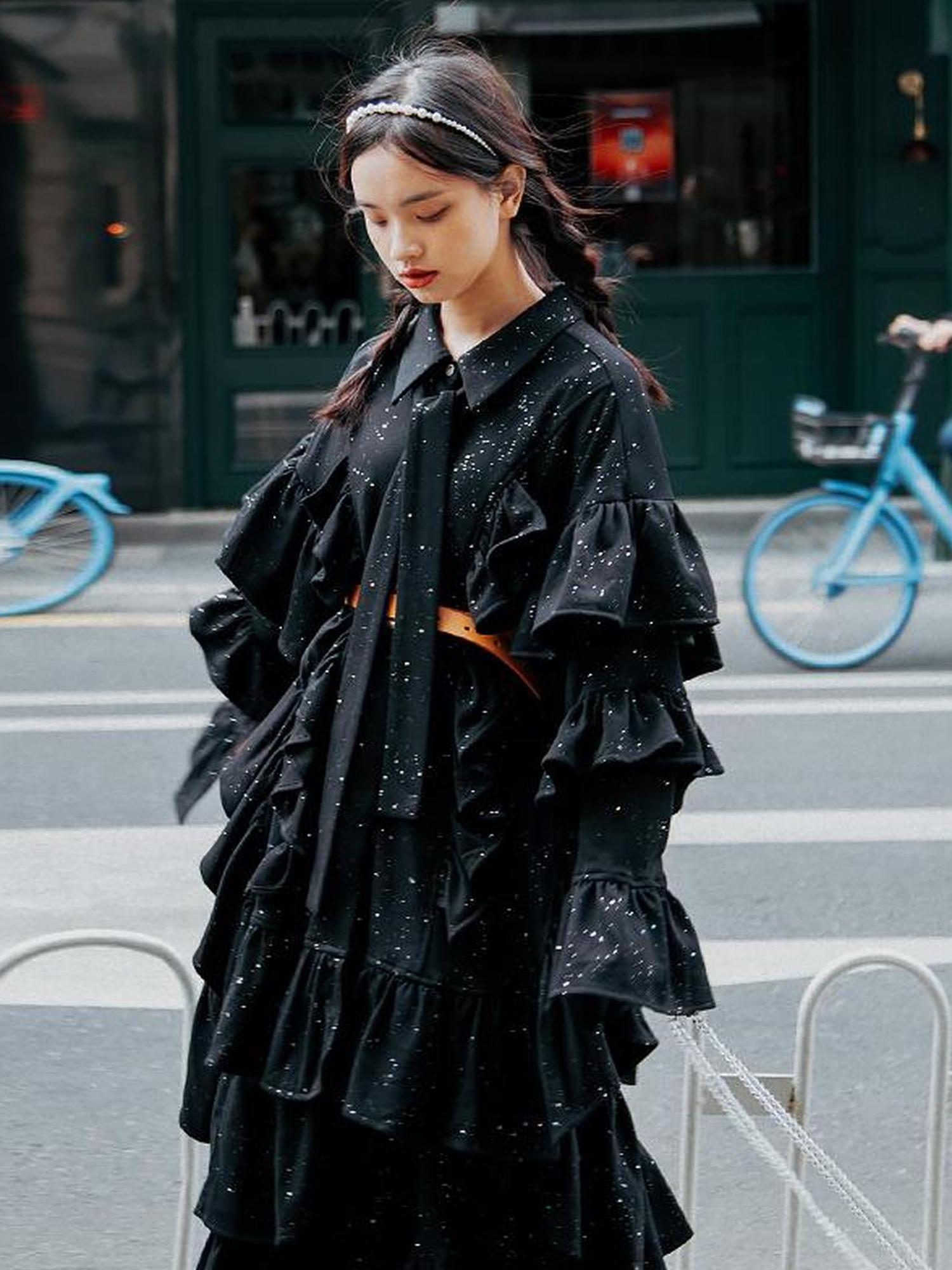 Sweet Mi Dark Lolita Witch Pleated Sequin Gown