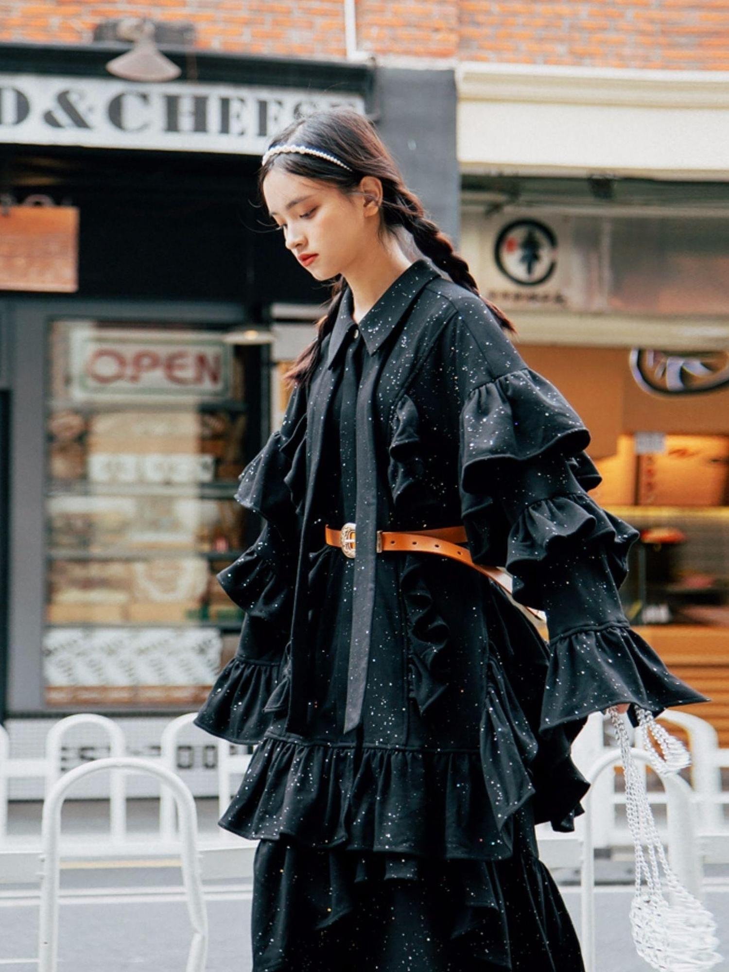 Sweet Mi Dark Lolita Witch Pleated Sequin Gown
