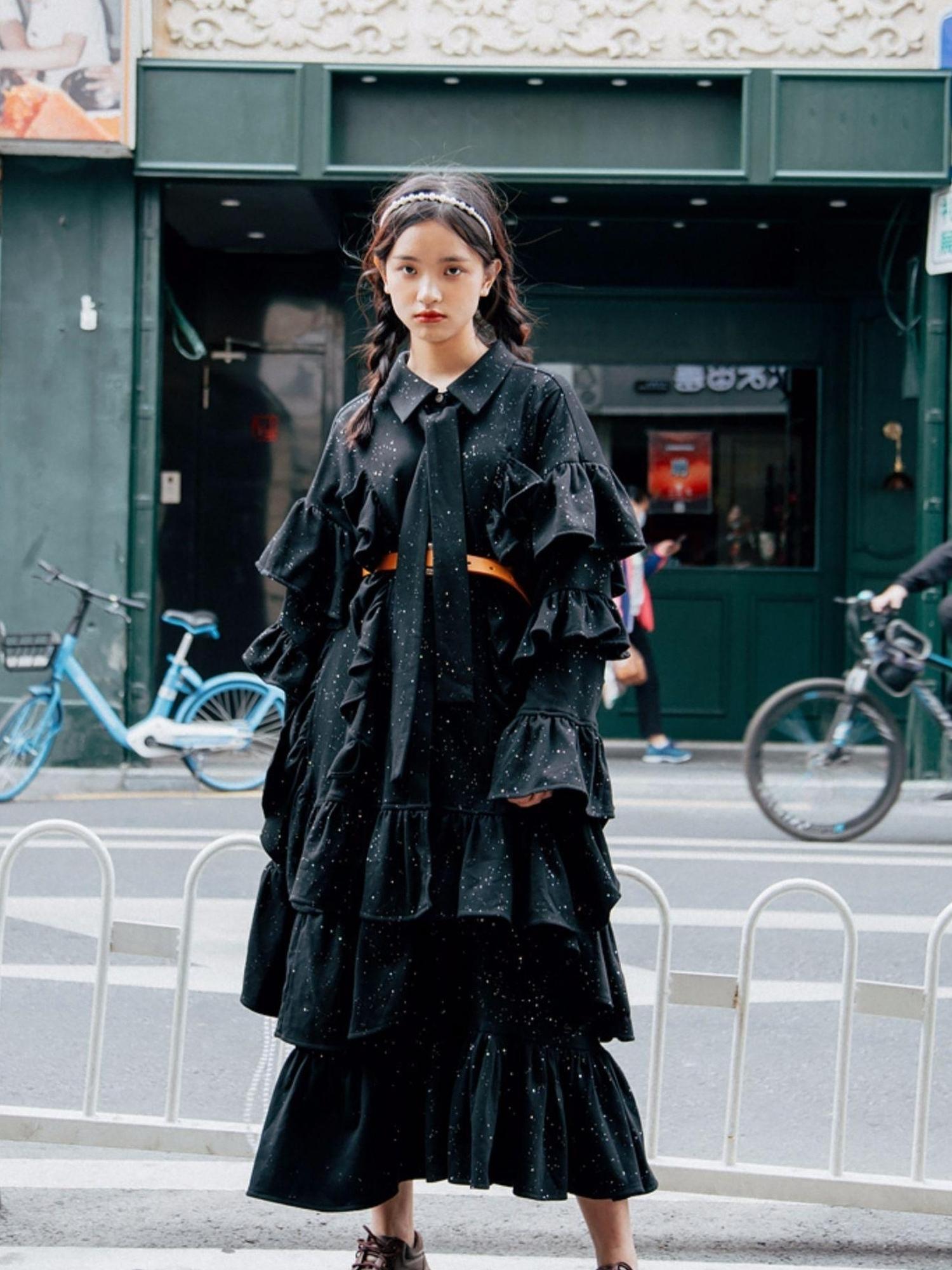 Sweet Mi Dark Lolita Witch Pleated Sequin Gown