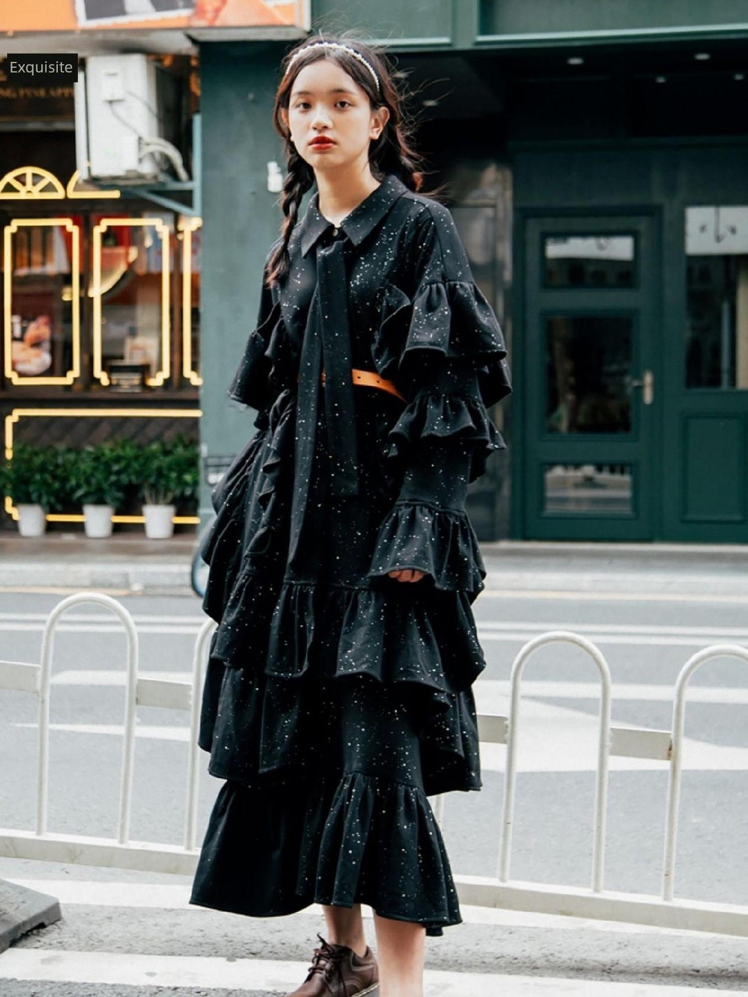 Sweet Mi Dark Lolita Witch Pleated Sequin Gown