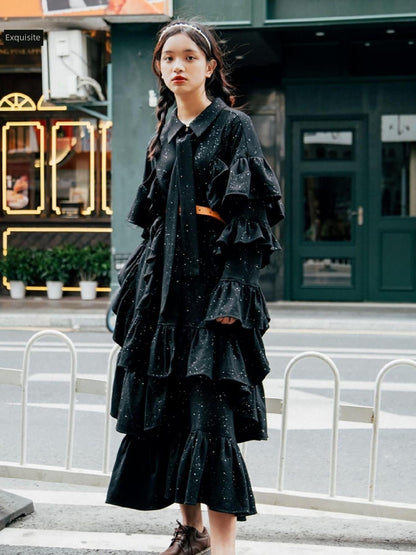 Sweet Mi Dark Lolita Witch Pleated Sequin Gown