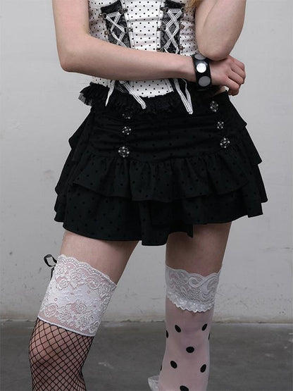 NO ROMANCE Dark Punk Ballet Dot Elastic Fluffy Mini Skirt Dresses