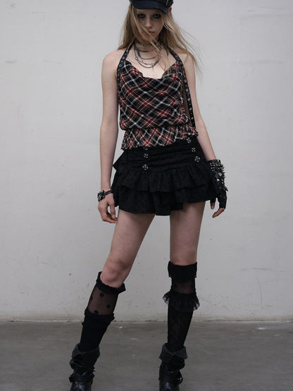 NO ROMANCE Dark Punk Ballet Dot Elastic Fluffy Mini Skirt Dresses