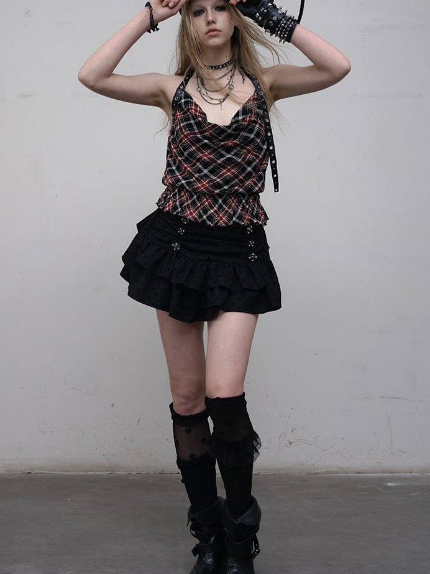 NO ROMANCE Dark Punk Ballet Dot Elastic Fluffy Mini Skirt Dresses