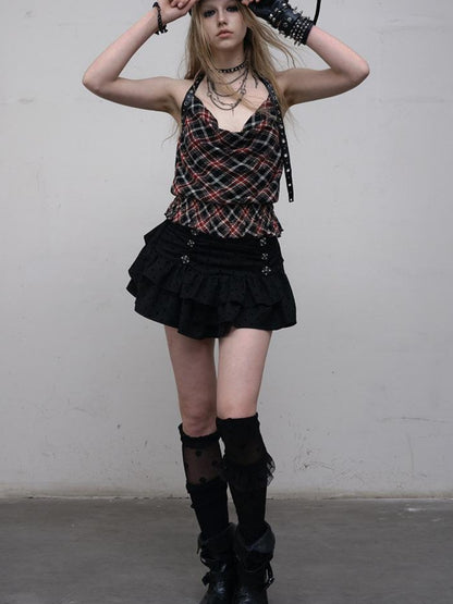 NO ROMANCE Dark Punk Ballet Dot Elastic Fluffy Mini Skirt Dresses