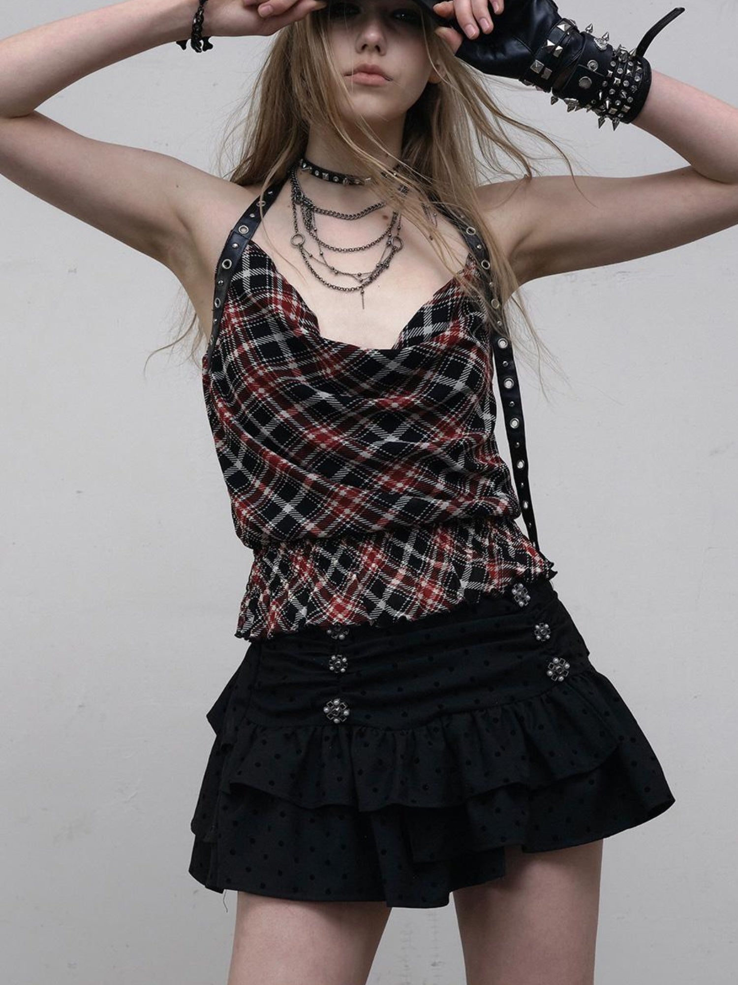 NO ROMANCE Dark Punk Ballet Dot Elastic Fluffy Mini Skirt Dresses