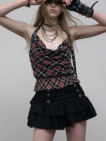 NO ROMANCE Dark Punk Ballet Dot Elastic Fluffy Mini Skirt Dresses
