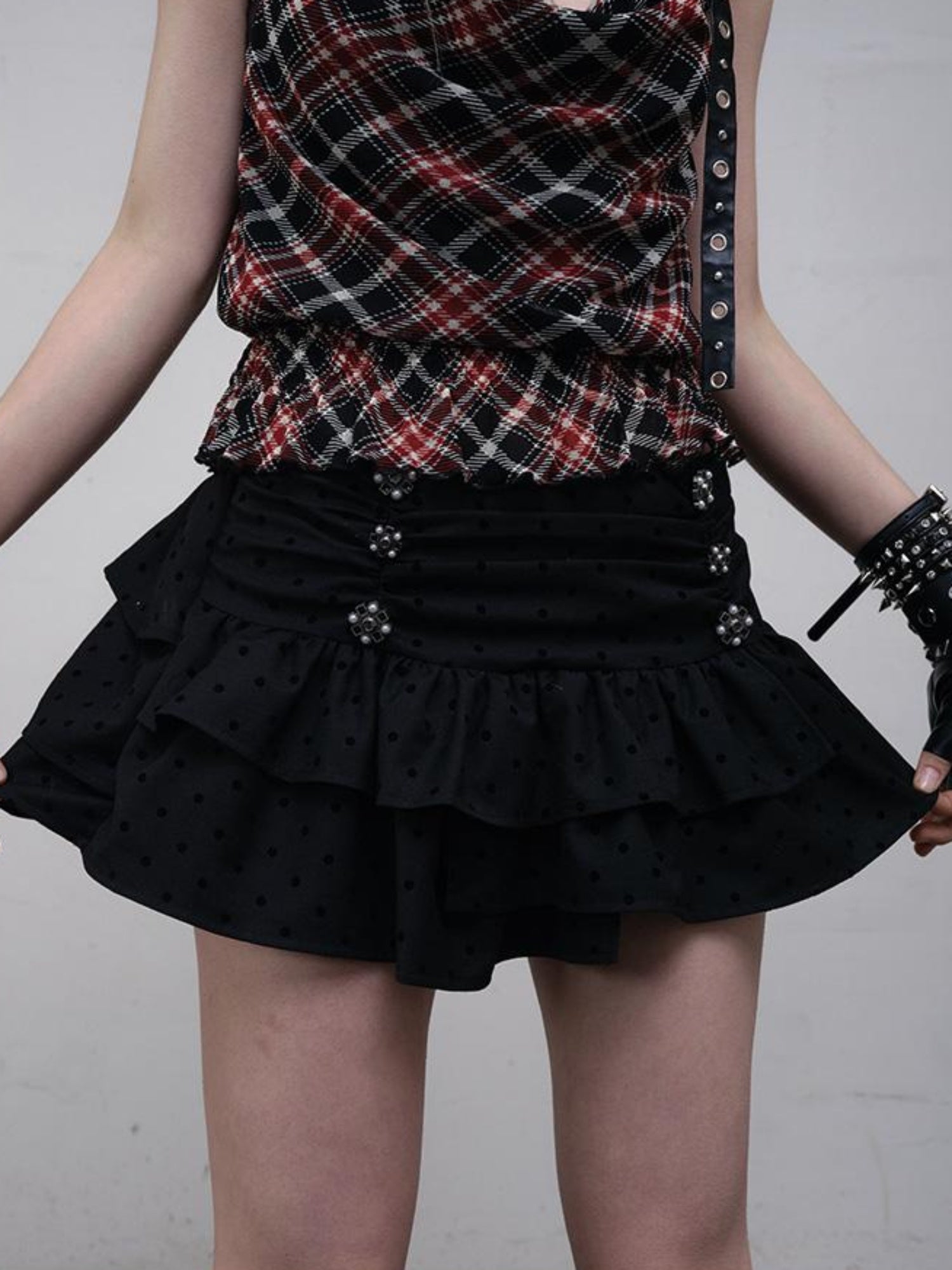 NO ROMANCE Dark Punk Ballet Dot Elastic Fluffy Mini Skirt Dresses