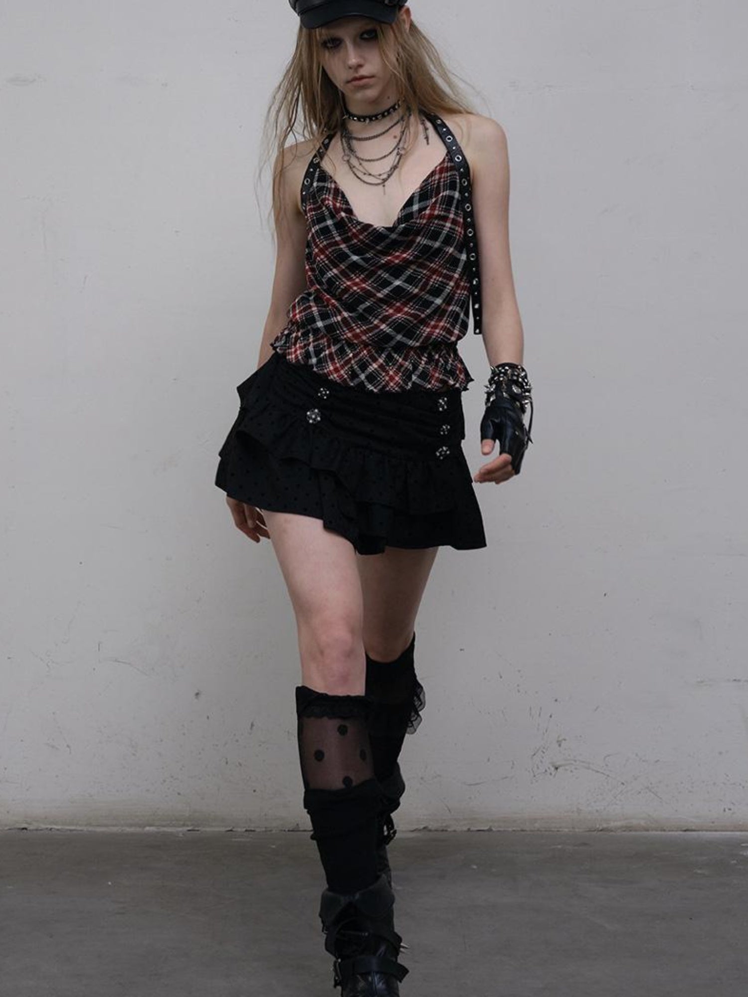 NO ROMANCE Dark Punk Ballet Dot Elastic Fluffy Mini Skirt Dresses