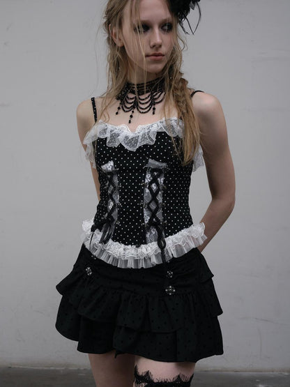 NO ROMANCE Dark Punk Ballet Dot Elastic Fluffy Mini Skirt Dresses