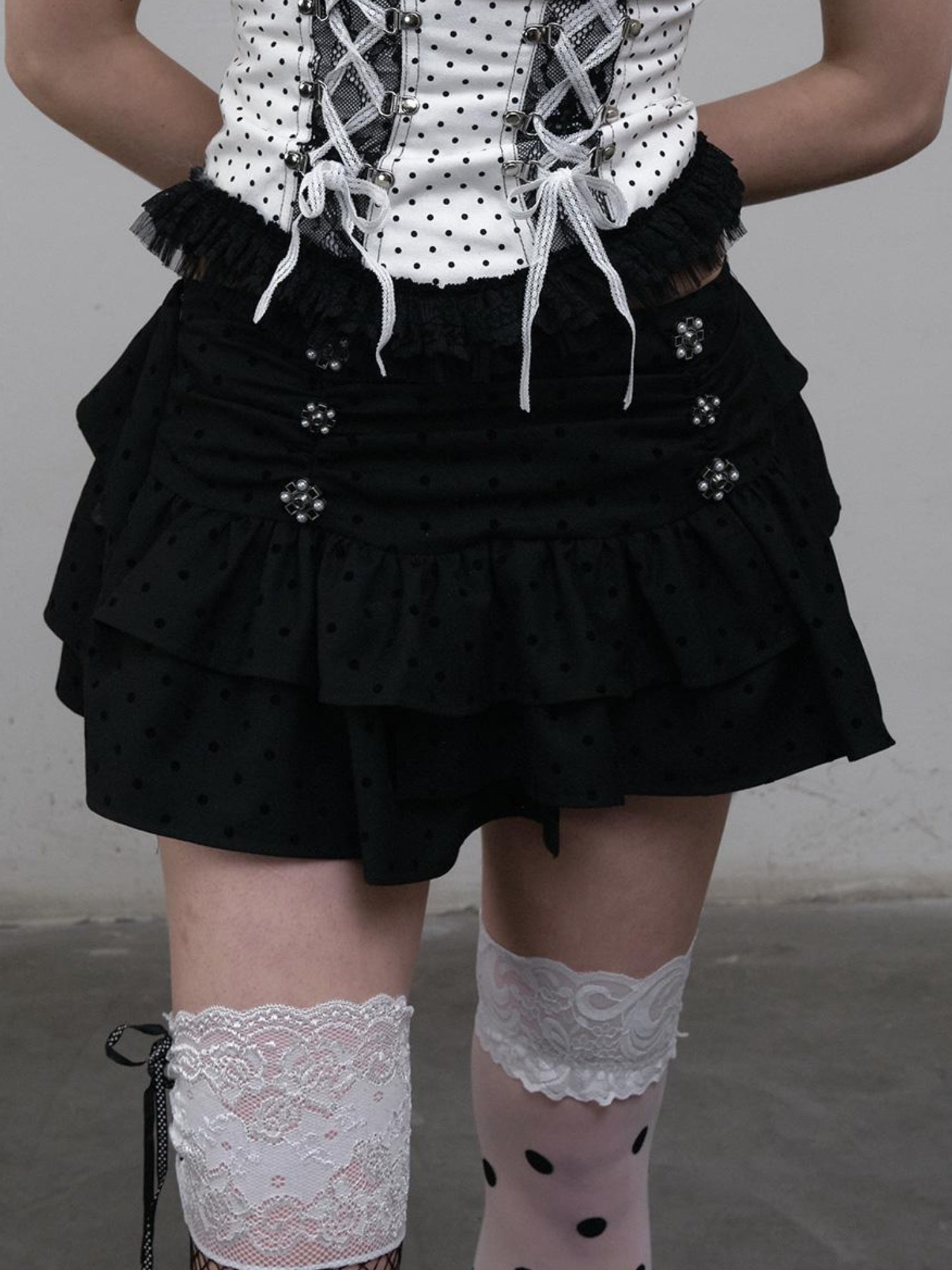 NO ROMANCE Dark Punk Ballet Dot Elastic Fluffy Mini Skirt Dresses