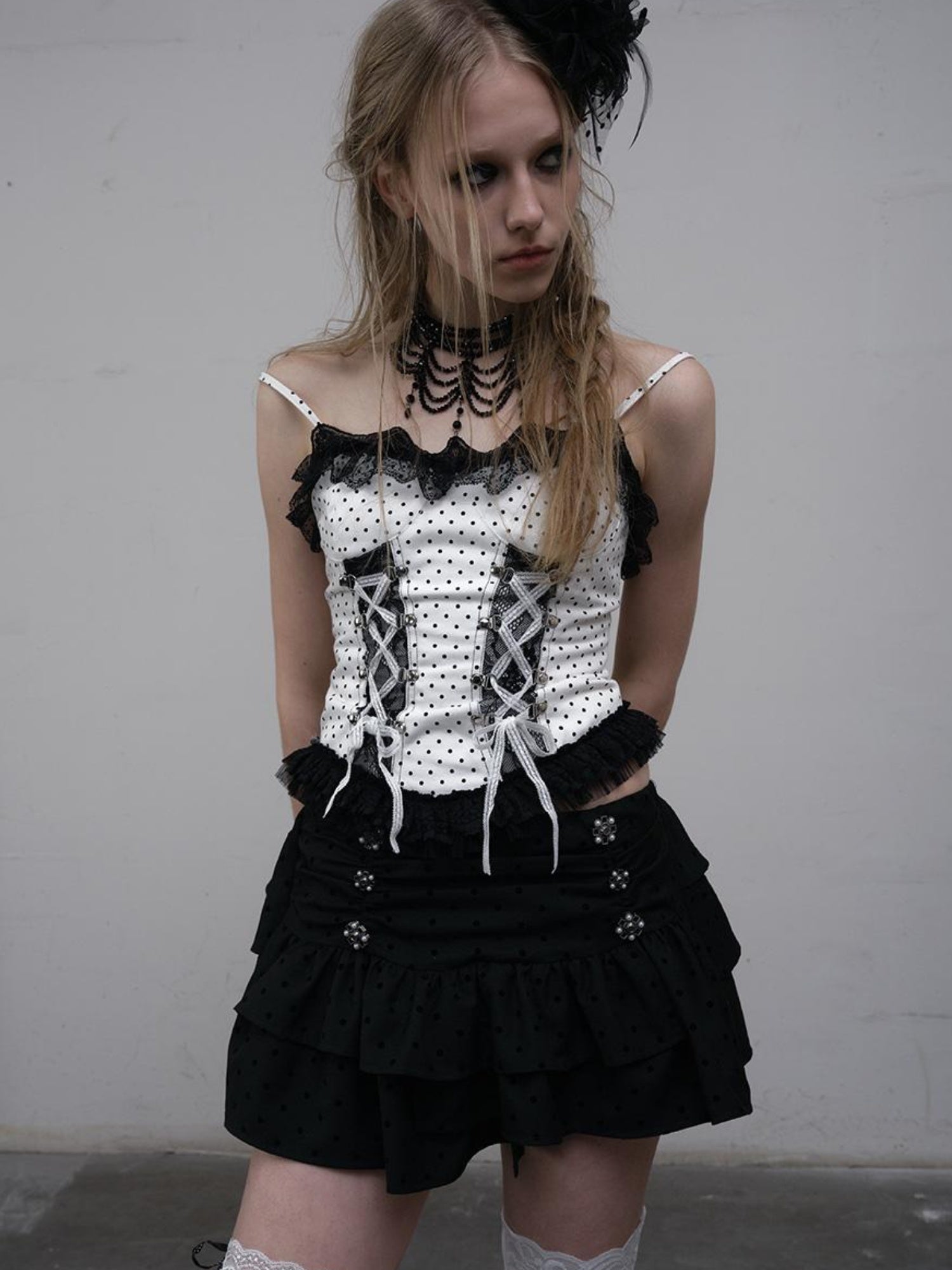 NO ROMANCE Dark Punk Ballet Dot Elastic Fluffy Mini Skirt Dresses