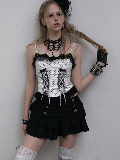 NO ROMANCE Dark Punk Ballet Dot Elastic Fluffy Mini Skirt Dresses