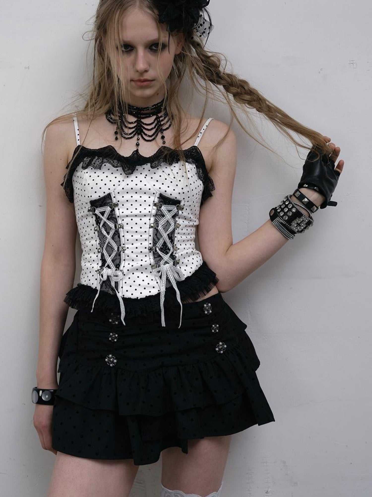 NO ROMANCE Dark Punk Ballet Dot Elastic Fluffy Mini Skirt Dresses