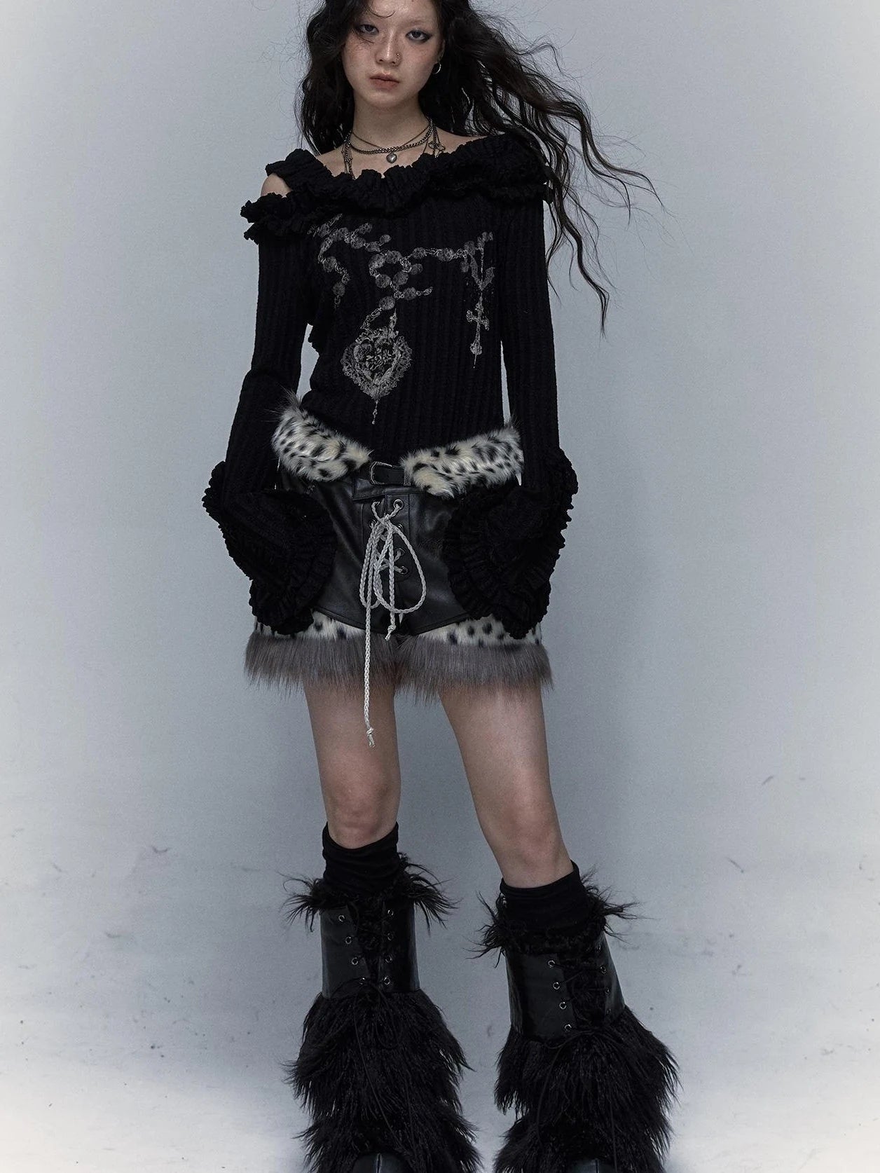 Dark Punk Harajuku Y2K Faux Fur Leather Shorts
