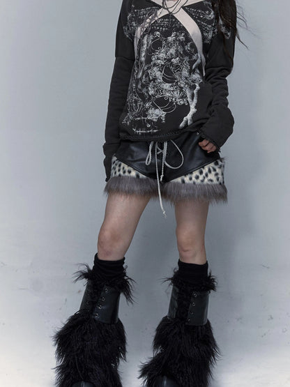 Dark Punk Harajuku Y2K Faux Fur Leather Shorts