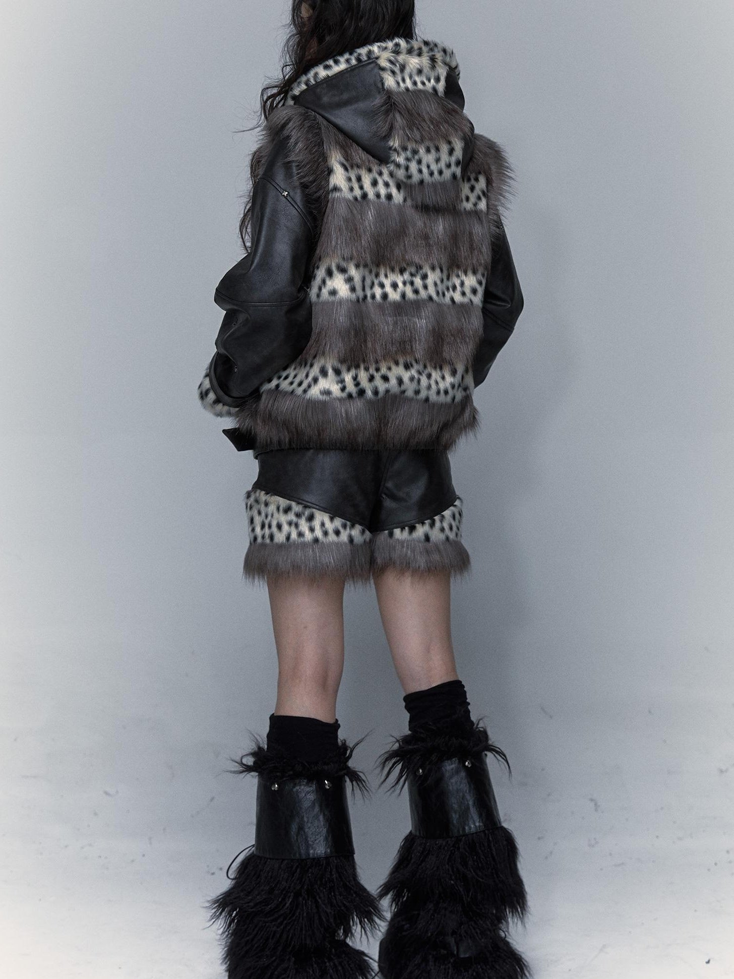 NO ROMANCE Dark Punk Harajuku Y2K Faux Fur Leather Shorts