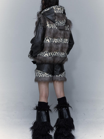 NO ROMANCE Dark Punk Harajuku Y2K Faux Fur Leather Shorts