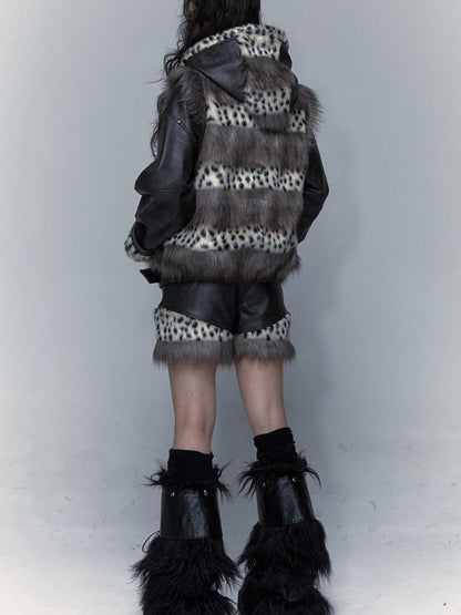 Dark Punk Harajuku Y2K Faux Fur Leather Shorts