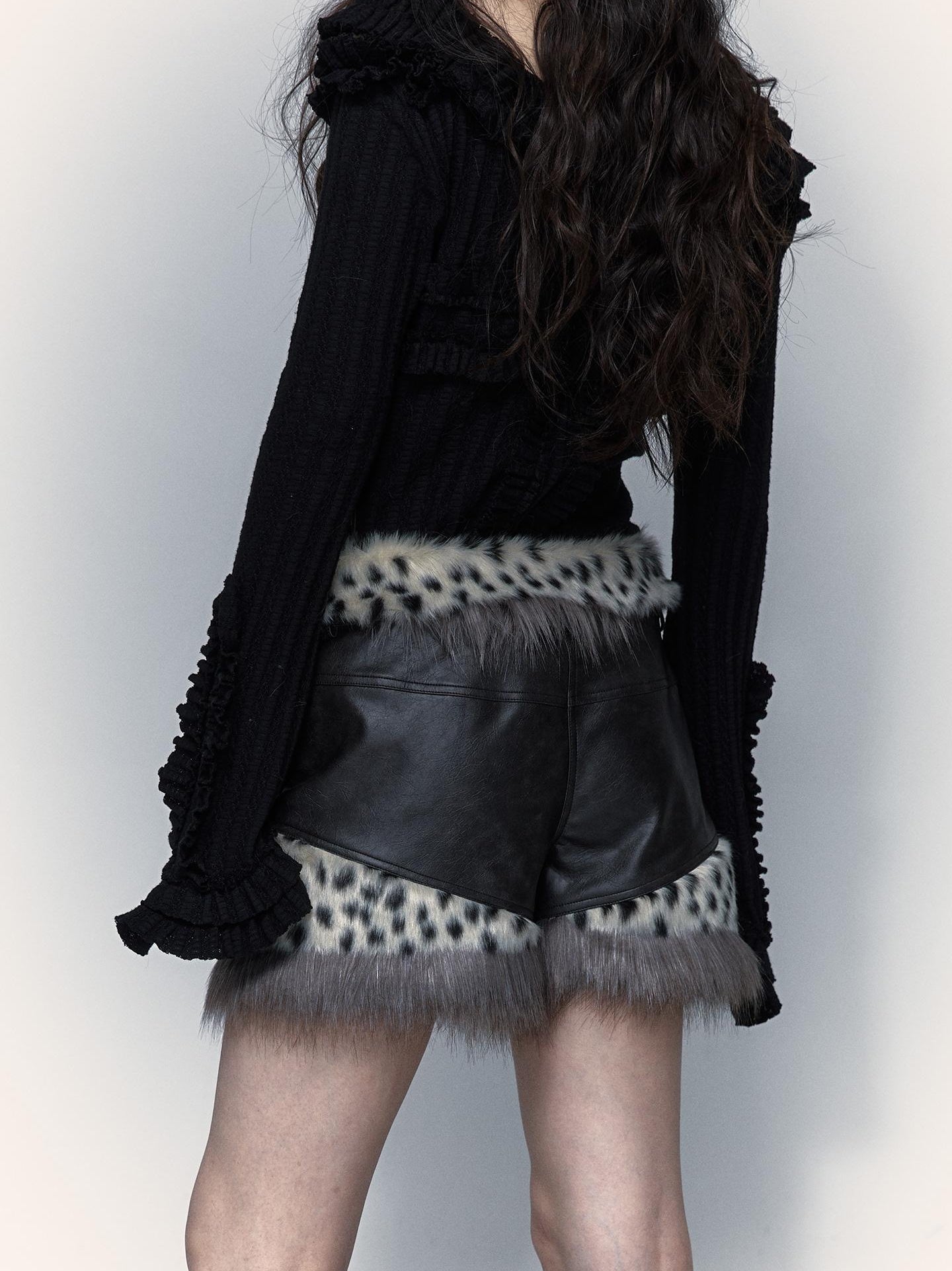 NO ROMANCE Dark Punk Harajuku Y2K Faux Fur Leather Shorts