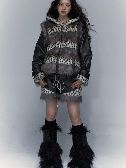 NO ROMANCE Dark Punk Harajuku Y2K Faux Fur Leather Shorts