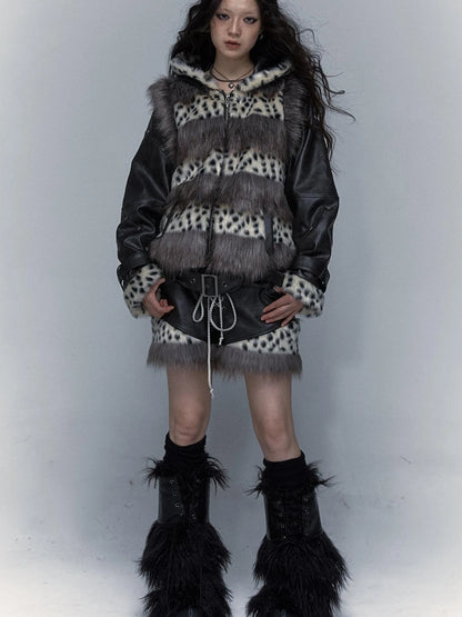 Dark Punk Harajuku Y2K Faux Fur Leather Shorts